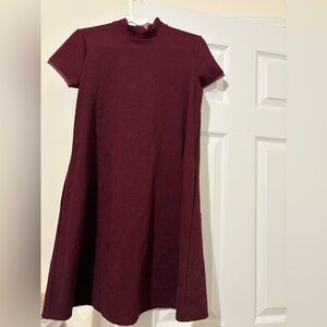 Simply Vera Vera Wang Floral A-Line Dress Womens S Maroon High Neck Short Sleeve